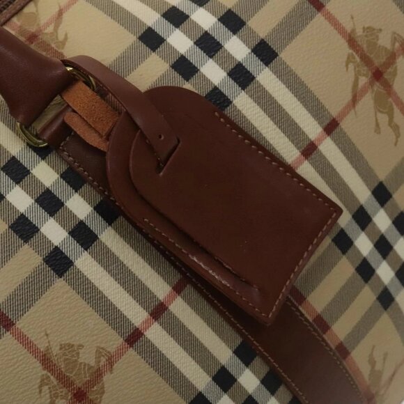 BURBERRY Nova Check Boston Bag PVC Beige Gold Auth 119095 - Picture 12 of 16